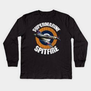 supermarine spitfire raf warbird military ww2 aircraft plane Kids Long Sleeve T-Shirt